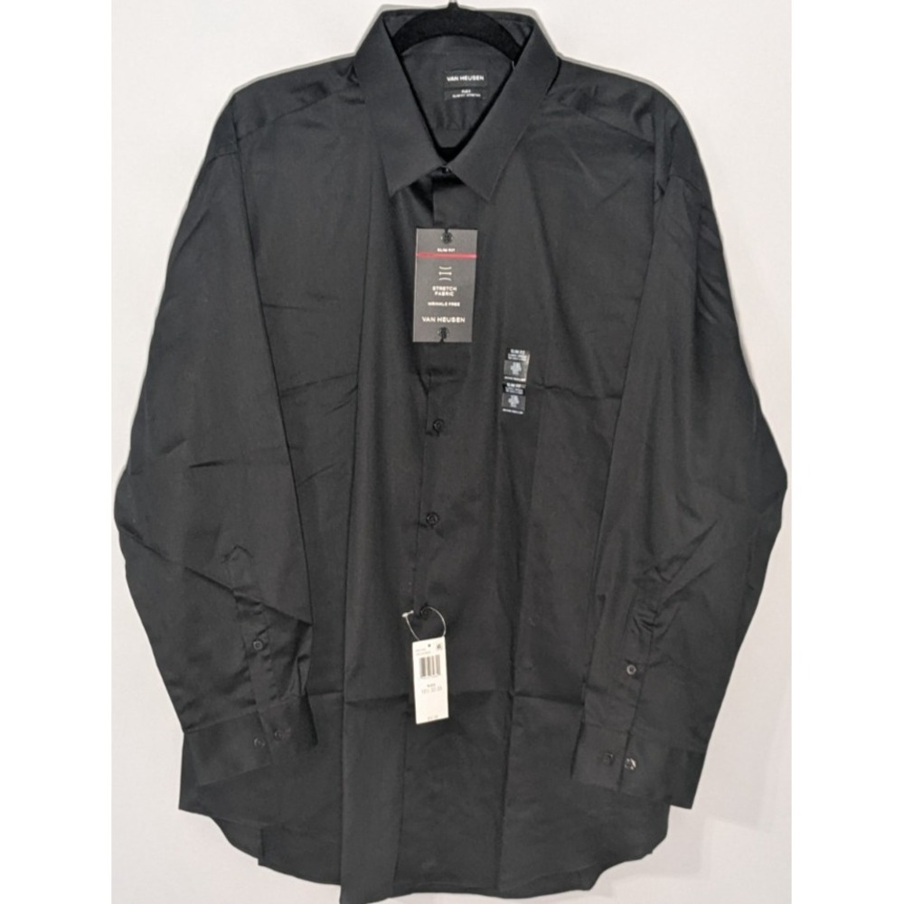 Van Heusen NWT Slim Fit Stretch Dress Shirt Wrinkle Free Black 2XL 18.5 32/33